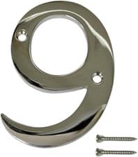 Image of Chrome Door Numbers Screw On 3 Inch Number 9 Door Number Elegant and Bold Door