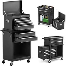 Image of Black 6 Drawer Heavy Duty Detachable Tool Storage Cabinet with Wheels & Hooks