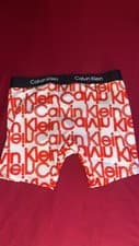 Image of CALVIN KLEIN 1996 MICROFIBER  Red logo Print  BOXER BRIEFS, MENS SMALL