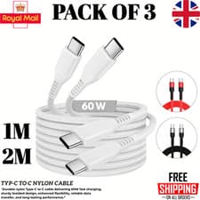 Image of Type C to Type C Cable 3A 60W Fast Charger Braided Long Lead 0.25M 1M 2M 3M