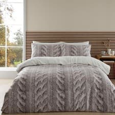 Image of Catherine Lansfield Teddy Fleece Cable Knit Duvet Cover Set Cream Single