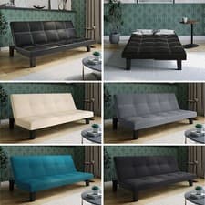 Image of 3 Seater Folding Sofa Bed Upholstered Couch Futon Settee Love Seat Plastic Legs