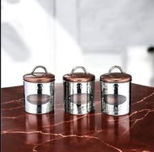 Image of Retro Hammered Metal Tea Coffee Sugar Storage Tin Canister Vintage Copper Finish