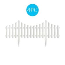 Image of 4 White Wooden Effect Lawn Border Edge Garden Edging Picket Fencing Set Stone