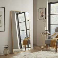 Image of Wall Mirror Camden Rectangular Brushed Gold Metal Frame- H150cm x L85cm x W3cm