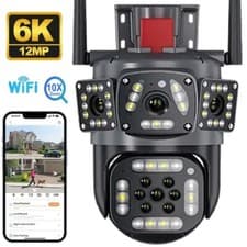 Image of 12MP 6K IP Camera 10X Zoom Outdoor Three-Screen PTZ WiFi CCTV Night Vision Cam