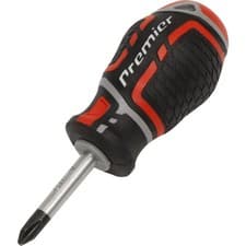 Image of PREMIUM Pozi 2 x 38mm Stubby Screwdriver - Ergonomic Soft Grip - Magnetic Tip