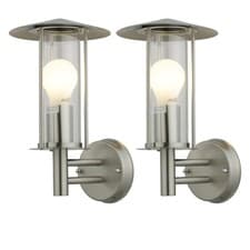 Image of Set of 2 Modern Stainless Steel Outdoor Wall Lights IP44 Garden Porch Lanterns