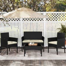 Image of 4-Piece Garden Sofa Set Wicker Rattan Patio Furniture Set Outdoor, Table & Sofas