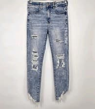 Image of American Eagle High Rise Jegging Crop Jeans Ripped Raw Hem Next Level Stretch 6