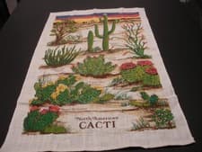 Image of Pure Linen Tea Towel North American Cacti Catus Saguaro Prickly Pear 16" X 27"