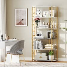 Image of Modern Geometric Bookcase 6-Tier Bookshelf-White
