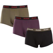 Image of Hugo 3 Pack Stretch Cotton Trunks with Logo Waistbands - Olive/Purple/Black
