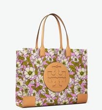 Image of Tory Burch Ella Aster Pink Flower Nylon Leather Large Tote Bag