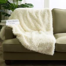Image of OHS Sofia Reversible Throw Faux Fur Fleece Super Soft Fluffy Blanket Bedspread
