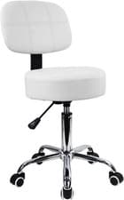 Image of Round Rolling Stool with Back PU Leather Height Adjustable Swivel White