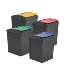 Image of Set 4 WHAM 50 Litre Colour Coded Recycling Waste Bin Containers with Hinged Lids