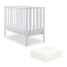 Image of Obaby Bantam Space Saver Cot - White with FIBRE Mattress - Compact 3 Height Base