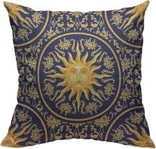 Image of Throw Pillow Covers Vintage Celestial Baroque Blue Gold Sun Face Planet Astronom