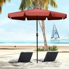 Image of Outsunny 2.7m Patio Umbrella Garden Parasol with Crank, Ruffles 8 Ribs Wine Red