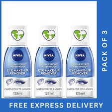 Image of NIVEA Double Effect Waterproof Eye Make-Up Remover 125ml Pack of 3