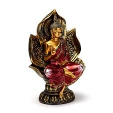 Image of Decorative Red & Gold Thai Buddha Seated Lotus - Statue Ornament Figurine 21cm