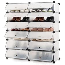 Image of 24 Pairs Portable Shoe Shelves 12-Cube Shoe Storage Cabinet with Removable Shelf