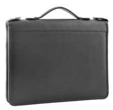 Image of Black Leather A4 Ring Binder Folio Office Bag File Folder Meetings Zip Organiser