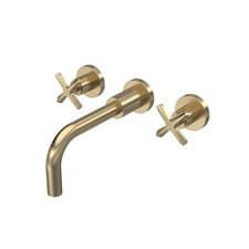 Image of Nuie Aztec Wall Mounted 3 Tap Hole Basin Mixer Swivel Spout Brushed Brass Gold