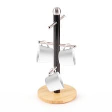Image of Mug Holder with 6 Hooks Metal Coffee Cup Holder with Bamboo Base Mug Tree Black
