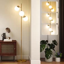 Image of HOMCOM 3 Light Standing Tree Floor Lamp for Living Room Bedroom, Gold