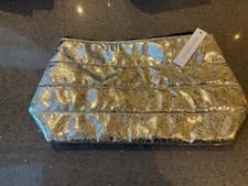 Image of Accessorize Make-up Cosmetic Bag with silver quilted front, lined BNWT large