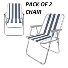 Image of NEW! 2x Stripey Camping Festival Party Folding Outdoor Chairs with Armrests