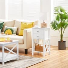 Image of 70cm Tall Bedside Table with 2 Drawer 1 Shelf X Shape End Table Nightstand White