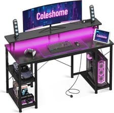Image of Coleshome Gaming Desk with LED Lights, 120x50 cm Computer desk with Power