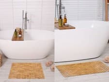 Image of Natural Bamboo Bathroom Mat - Non Slip Bath Mat - Foldable Duckboard