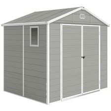 Image of Outsunny 8 x 6ft Garden Shed Storage w/ Foundation Kit, Vents, Light Grey