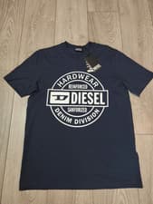 Image of Diesel Mens T-Shirt Medium Navy Blue White Spellout Logo Tee BNWT New