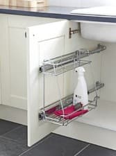 Image of 300mm Pull Out Storage Unit Two Tier Chrome Linear Wire Basket