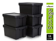 Image of Wham Storage Pack of 5 x 16L Wham Bam Heavy Duty Recycled Box with Lid Black