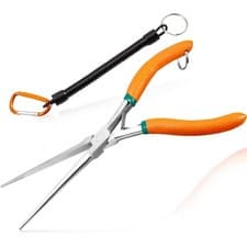 Image of Long Reach Needle Nose Pliers 7" Thin Extra Long with Serrated Jaw Lanyard