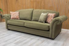Image of ‘Vincent’ 4 Seater Sofa Olive Green Plush Velvet Formal Back Large Scroll Arm