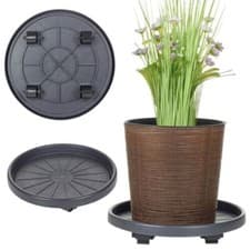 Image of Black Plastic Garden Flower Plant Pot Trolley Stand 4 Wheels Roller Caddy Holder