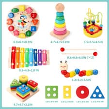 Image of Montessori Wooden Toys Wooden Blocks Tangram Shapes Cognition Puzzle Board Early
