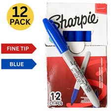 Image of Sharpie Pens BLUE (12-Pack) Fine Tip Point Permanent Marker Pens School Office