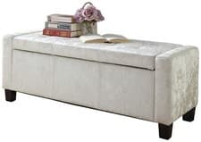 Image of GFW Verona Velvet Ottoman Bench - White | Bedroom End Seat Storage Upholstered