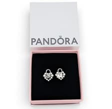 Image of NEW 100% Authentic PANDORA 925 Sparkling Heart Padlock Stud Earrings 294419C01