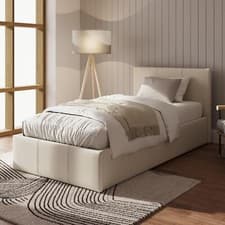 Image of Side Lift up 3ft Ottoman bed Single Fabric storage bed Natural packaging tatty