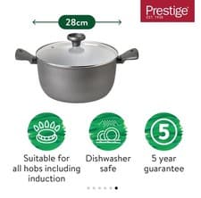 Image of Prestige Earth Pan 28cm Ceramic Non Stick Induction Stockpot with Glass Lid, Eco