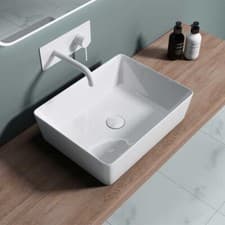 Image of Bathroom Wash Basin Ceramic Countertop Rectangular Gloss White Sink 485x375mm